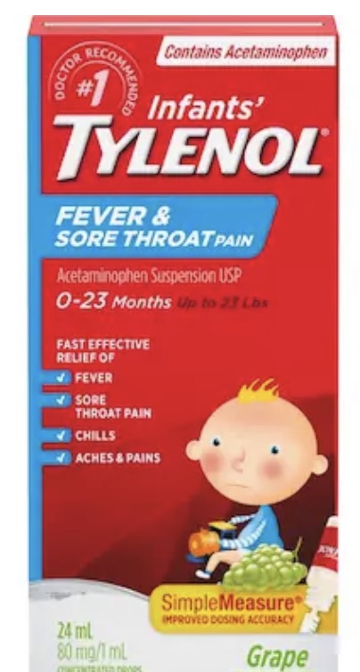 Tylenol
Infants' Medicine Fever & Sore Throat Pain Drops, Grape