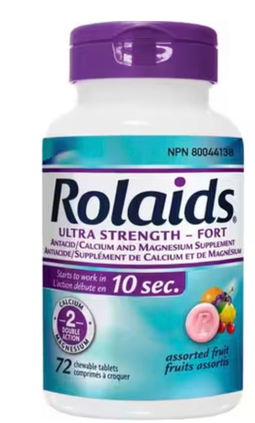 Rolaids
Ultra Strength Antacid, Fruit Flavoured, 72ct, Fast Heartburn Relief