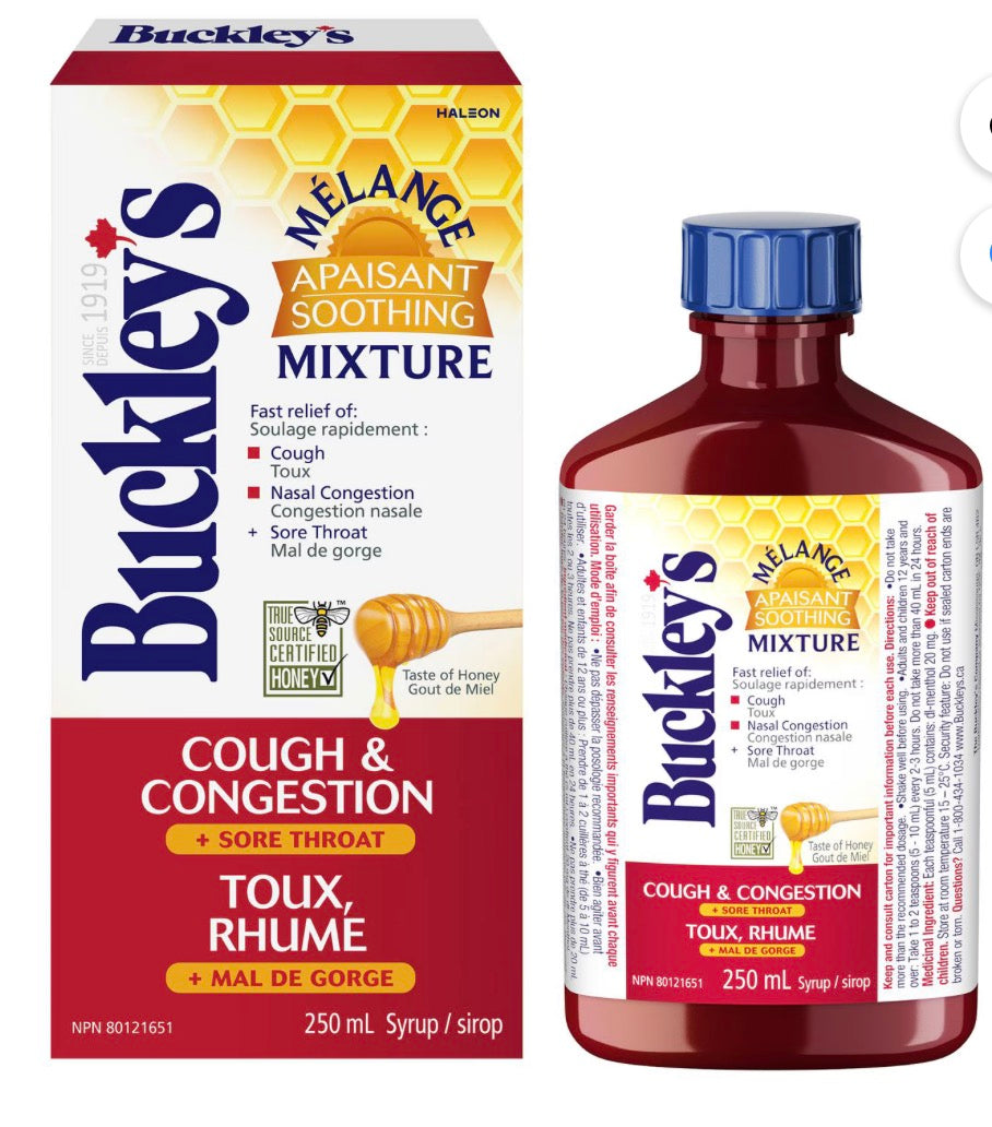 BUCKLEY'S Soothing Mixture Syrup for Cough, Congestion & Sore Throat, 250ml
