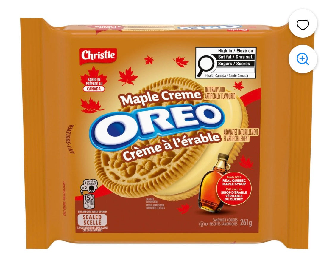 OREO, Maple Creme Sandwich Cookie, Made with Real Quebec Maple Syrup, Baked in Canada