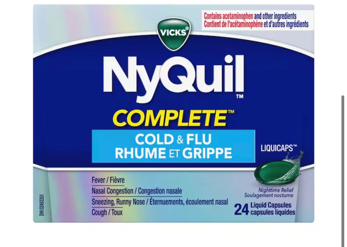 Vicks
NyQuil COMPLETE Cough, Cold & Flu Nighttime Relief, 24 LiquiCaps