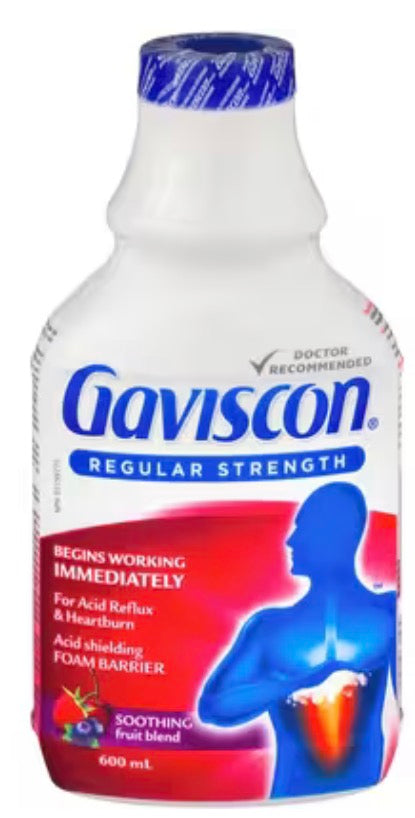 Gaviscon
Regular Strength Liquid Soothing Fruit Blend