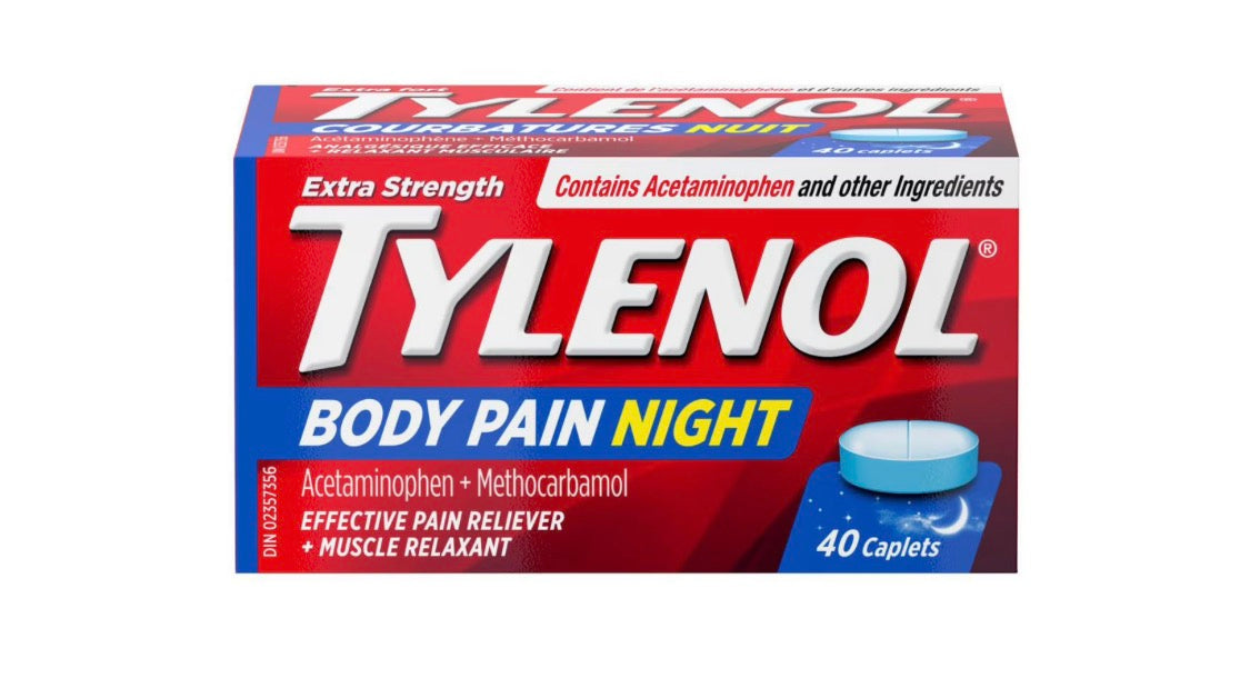 Tylenol Extra Strength Night Body Pain Relief & Muscle Relaxant Caplets, 40 Caplets