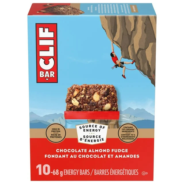 CLIF BAR Energy Bars, Chocolate Almond Fudge, Granola Bar, High in Protein, Contains 70% Organic Ingredients