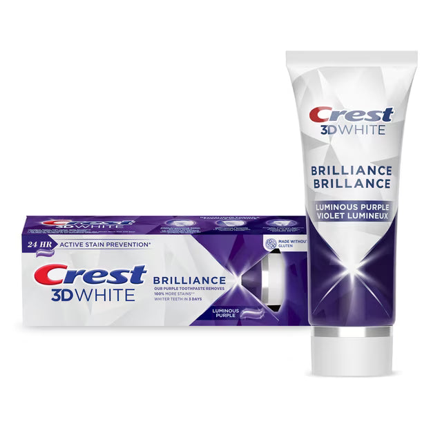Crest 3D White Brilliance Teeth Whitening Purple Toothpaste, Luminous Mint 85mL