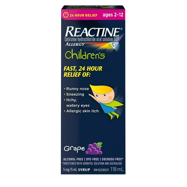 Reactine Children’s Liquid Allergy Medicine, Grape Flavour, 5mg