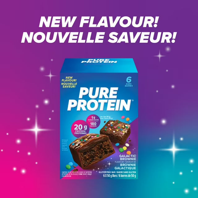 Pure Protein Galactic Brownie Bars - 20 g Protein, Low Sugar, Gluten Free Snack with Whey Blend, Made in Canada, 6 x 50 g
