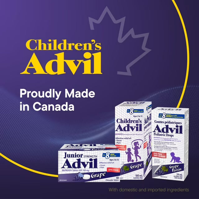 Junior Strength Advil Pain Reliever and Fever Reducer Ibuprofen Chewable Tablets, Grape, 40 Count