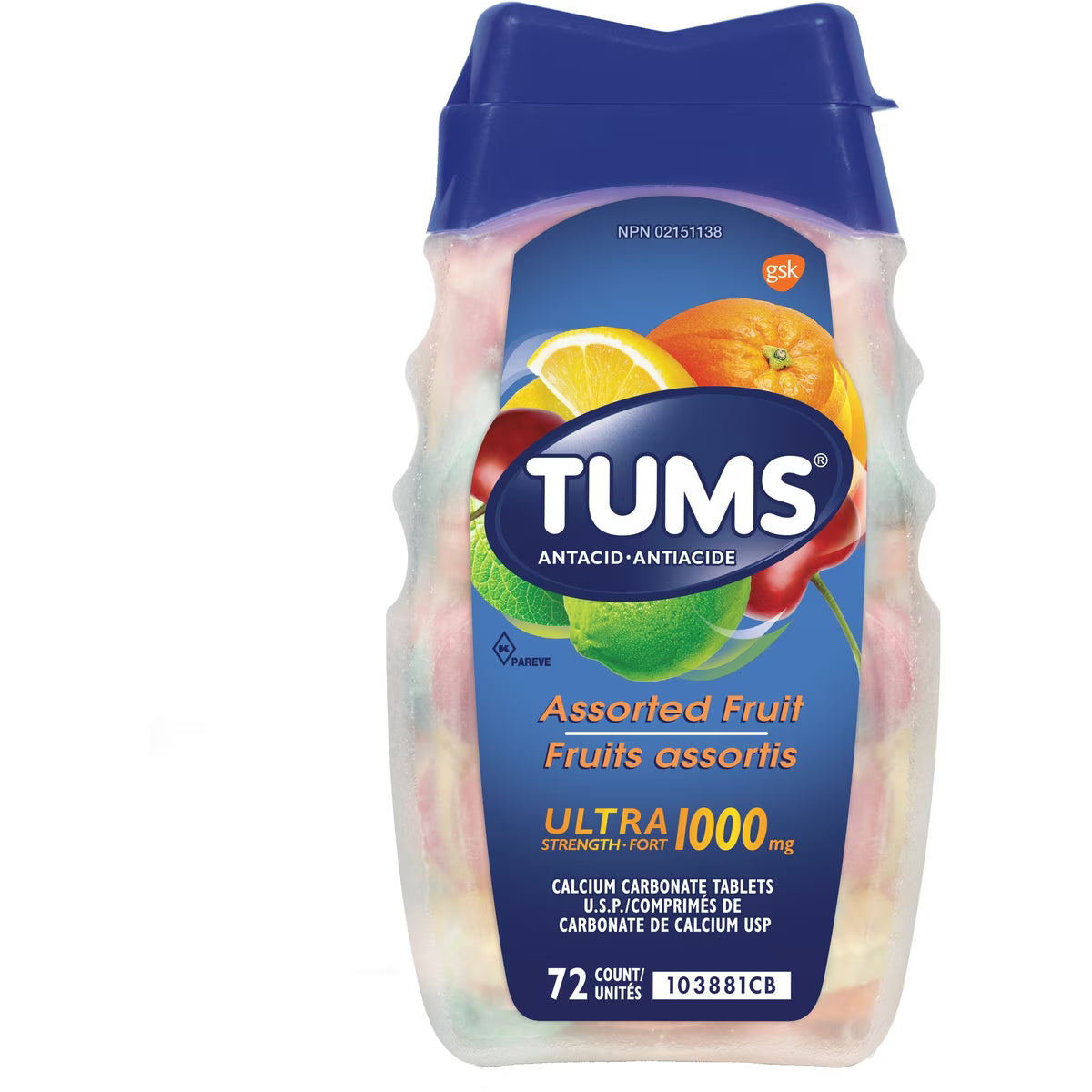 Tums Ultra Strength Antacid for Heartburn Relief Assorted Fruit 72 count