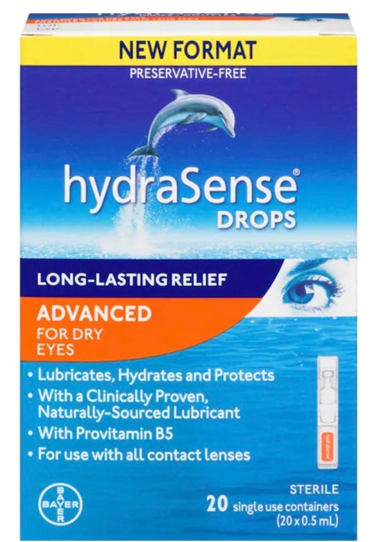 Hydrasense
Advanced Eye Drops Single Use Vials, Preservative Free, With Provitamin B5, 20 Count