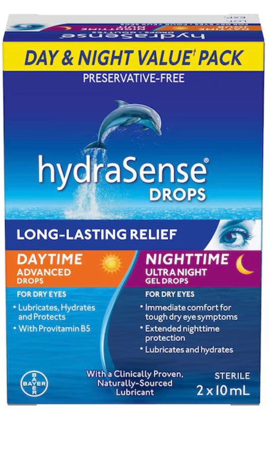 Hydrasense
Eye Drops Day And Night Pack, For Dry Eyes, Preservative Free, Naturally Sourced Lubricant, Twin Pack (2 X 10 Ml), 20 Ml