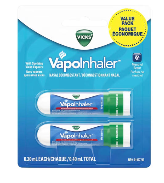 Vicks
VapoInhaler Nasal Decongestant Inhaler, Menthol Scent, 0.20 mL each