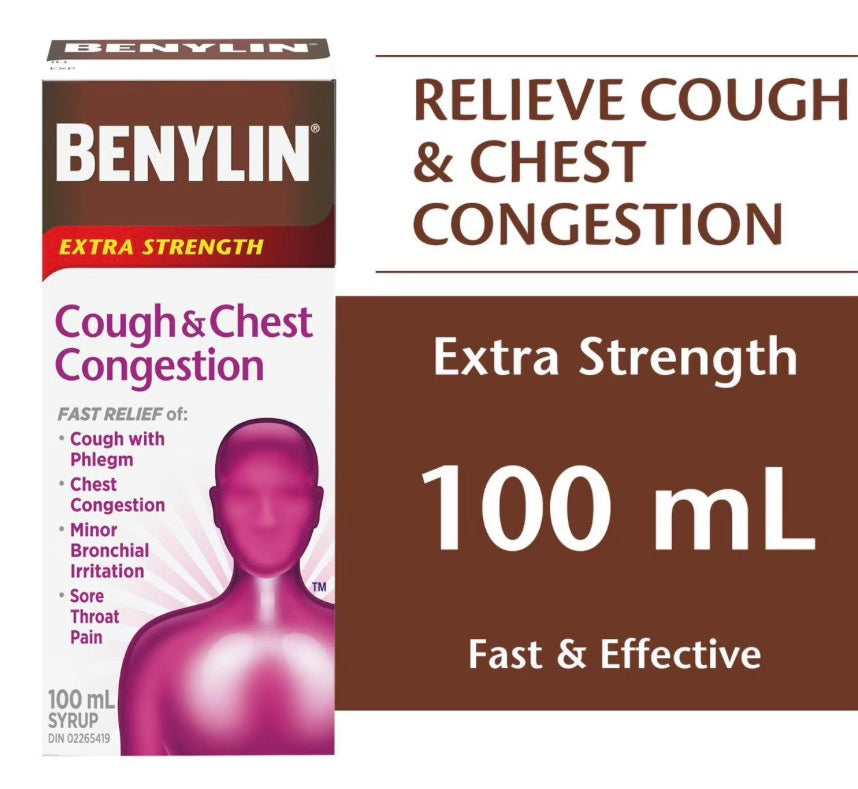 Benylin Extra Strength Cough & Chest Congestion Syrup, Relieves Cough & Chest Congestion symptoms, 100 mL