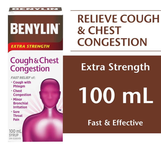 Benylin Extra Strength Cough & Chest Congestion Syrup, Relieves Cough & Chest Congestion symptoms, 100 mL
