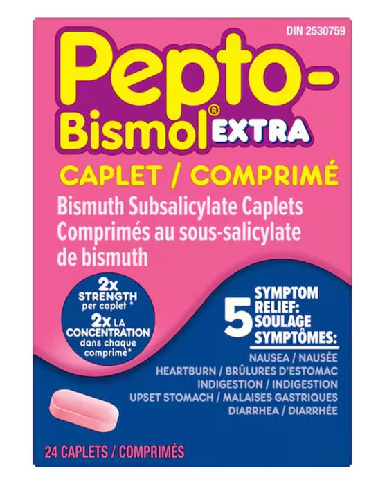 Pepto Bismol
Extra Strength Caplets for Nausea, Heartburn, Indigestion, Upset Stomach, and Diarrhea Relief, Original Flavor
