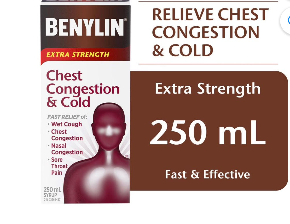 BENYLIN® Extra Strength Chest Congestion & Cold Syrup, Relieves Wet Cough & Sore Throat Pain