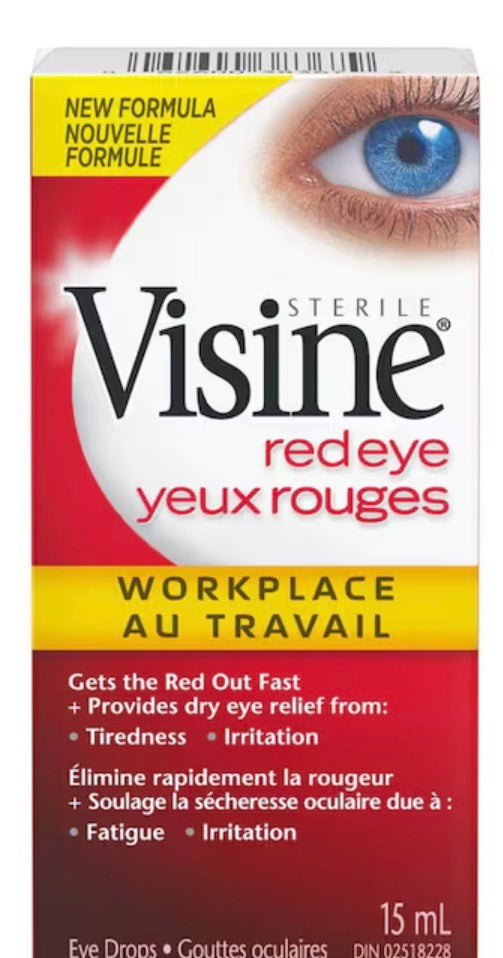 Visine
Workplace Eye Drops- Polyethylene Glycol, Hydrochloride - Dust Irritation, Dry Eyes, Red Eye, Strained Eyes