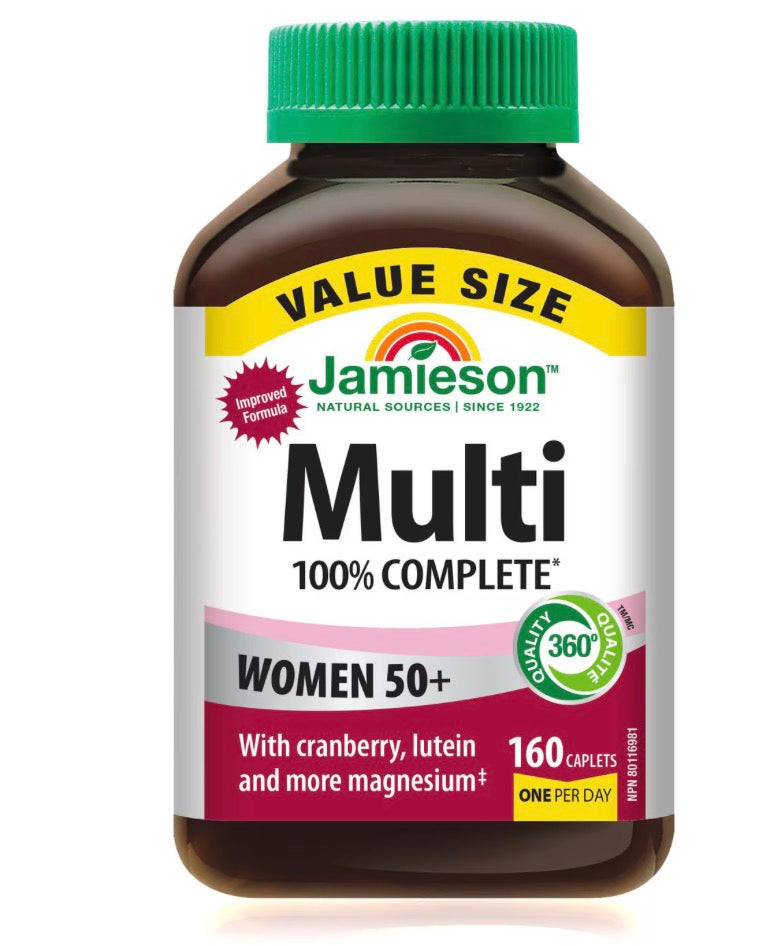 Jamieson 100% Complete Women 50+ Multivitamin Tablets with Cranberry and Lutein, 160 Count