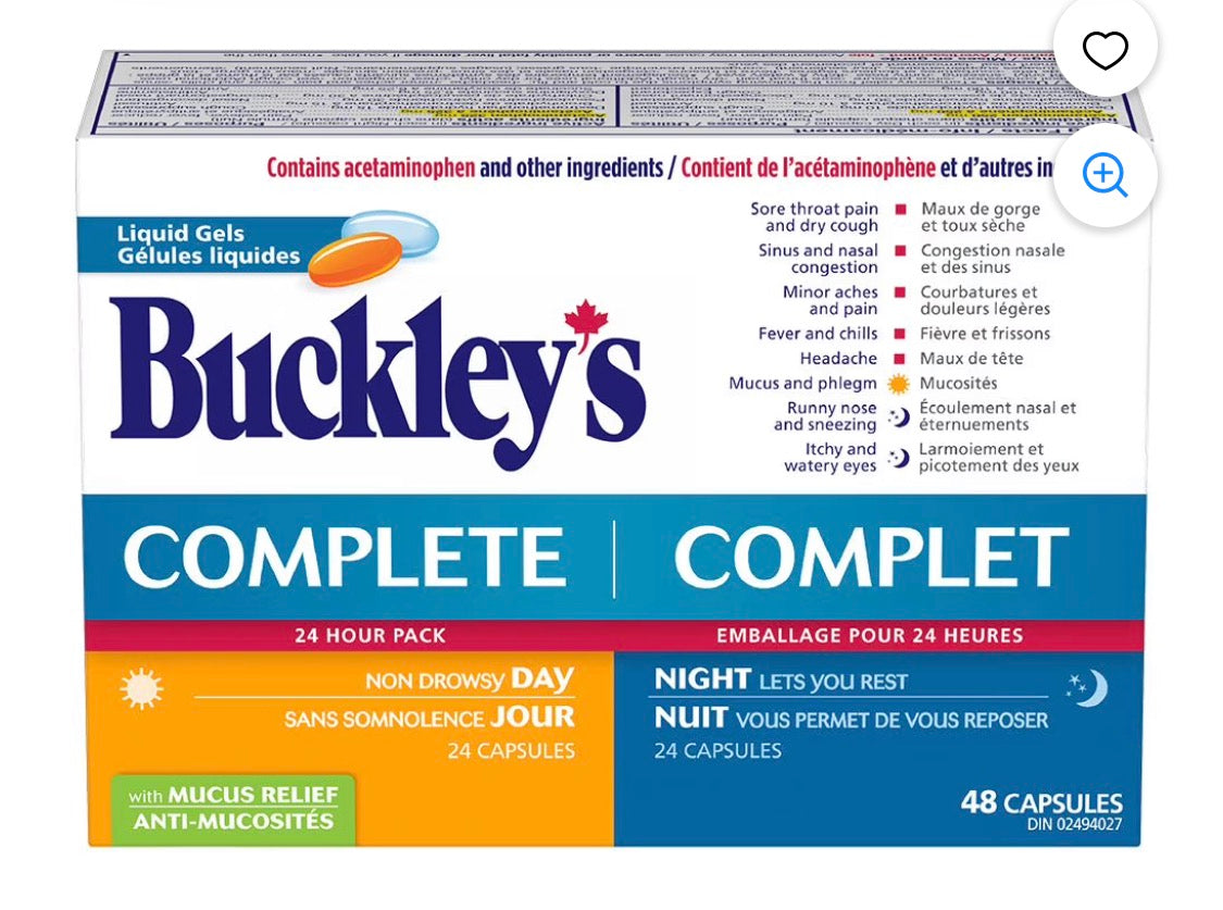 Buckley's Complete 24-Hour Pack Liquid Gels with Mucus Relief, 48 Count