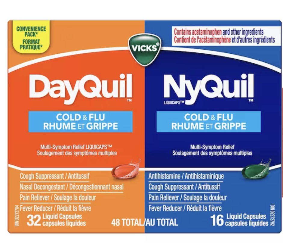 Vicks
DayQuil Cold & Flu Multi-Symptom Relief Liquid Capsules + NyQuil Cold & Flu Multi-Symptom Relief Liquid Capsules, Total 48 Count