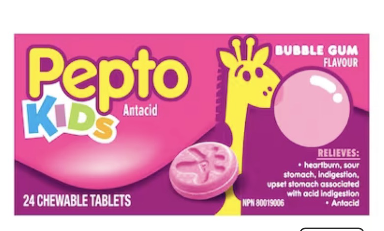 Pepto Bismol
Kid's Bubblegum Flavor Chewables for Heartburn, Acid Indigestion, Upset Stomach, 24ct