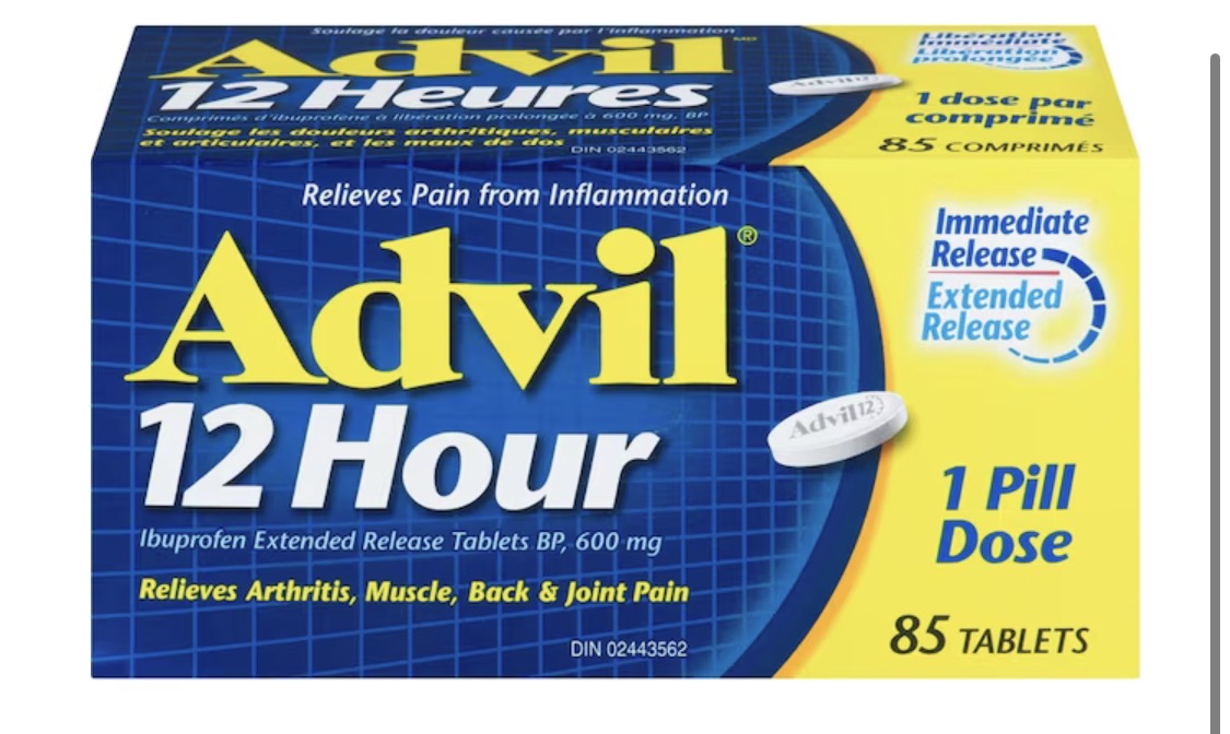 Advil
12 Hour Tablets for Extended Pain Relief, 600 mg Ibuprofen, 85 Count