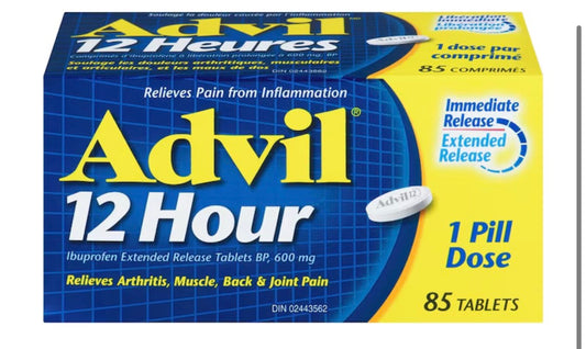 Advil
12 Hour Tablets for Extended Pain Relief, 600 mg Ibuprofen, 85 Count