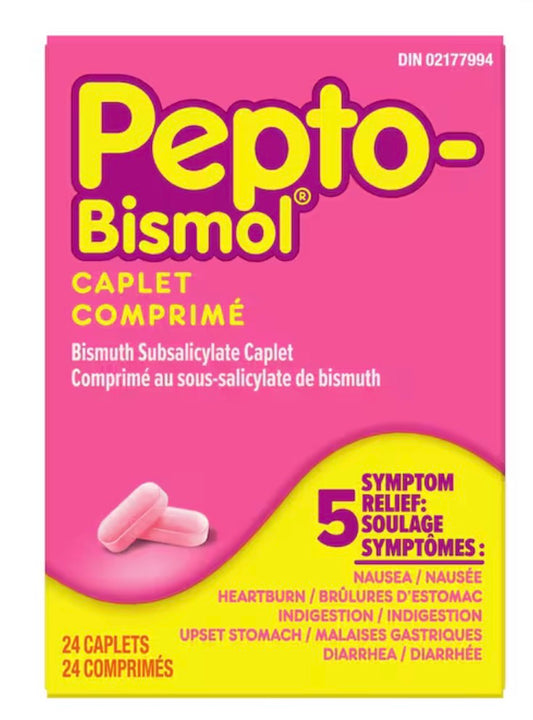 Pepto Bismol
Caplets for Nausea, Heartburn, Indigestion, Upset Stomach, and Diarrhea 24 ct