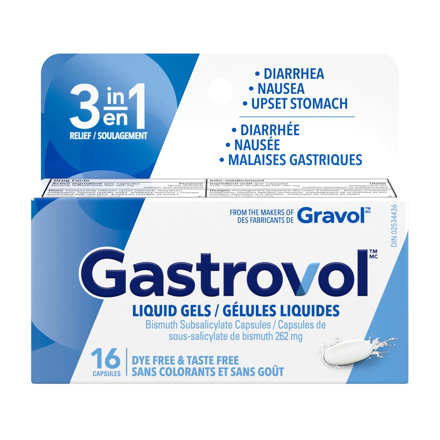 Gastrovol 3-in-1 Relief For Diarrhea, Nausea, and Upset Stomach 16 Capsules